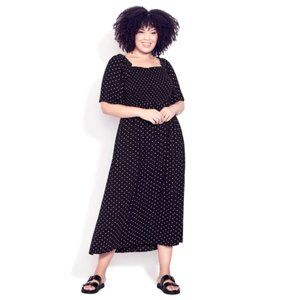 Evans Dress Shirred Maxi Color Black White Dot Pin 20